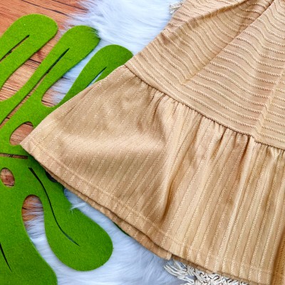 Vestido com Manga Flare e Babadinho - Areia